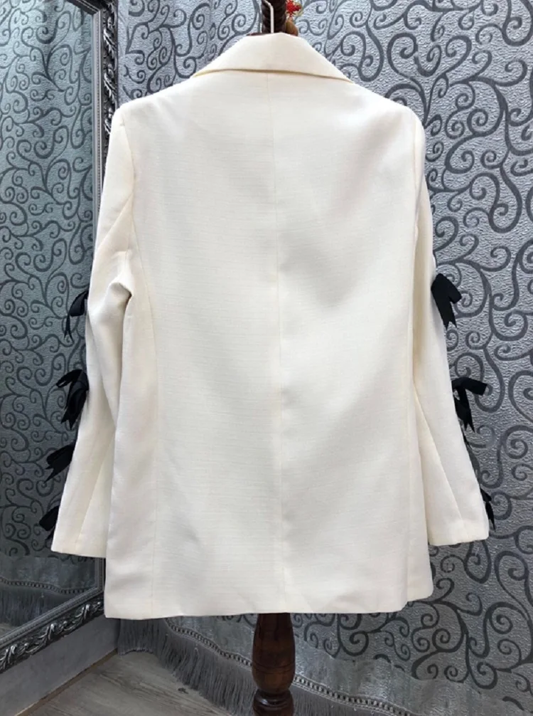 

Autumn Fashion 2021 Blazer Jacket High Quality Women Notched Collar Crystal Beading Bow Deco Long Sleeve Casual Blazer Coats