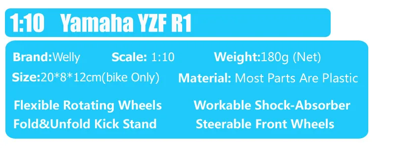 1:10 масштаб welly большой Yamaha YZF-R1 мотоцикл Diecasts и игрушечные транспортные средства гоночный мотоцикл модель игрушка подарок для коллекции детей