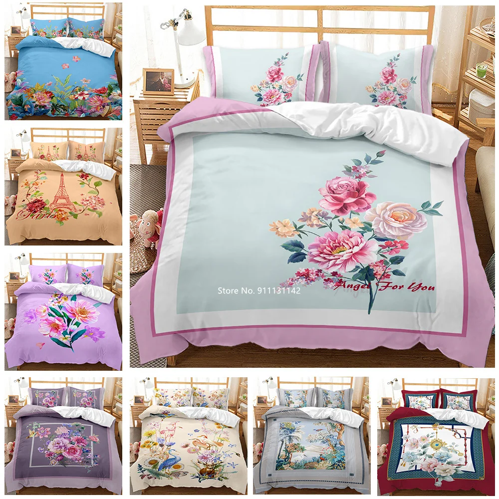 

Schöne Blumen Digitale Druck Bettwäsche Set Schlafzimmer Home Dekoration Unten Quilt Abdeckung Kissen Hause Textil