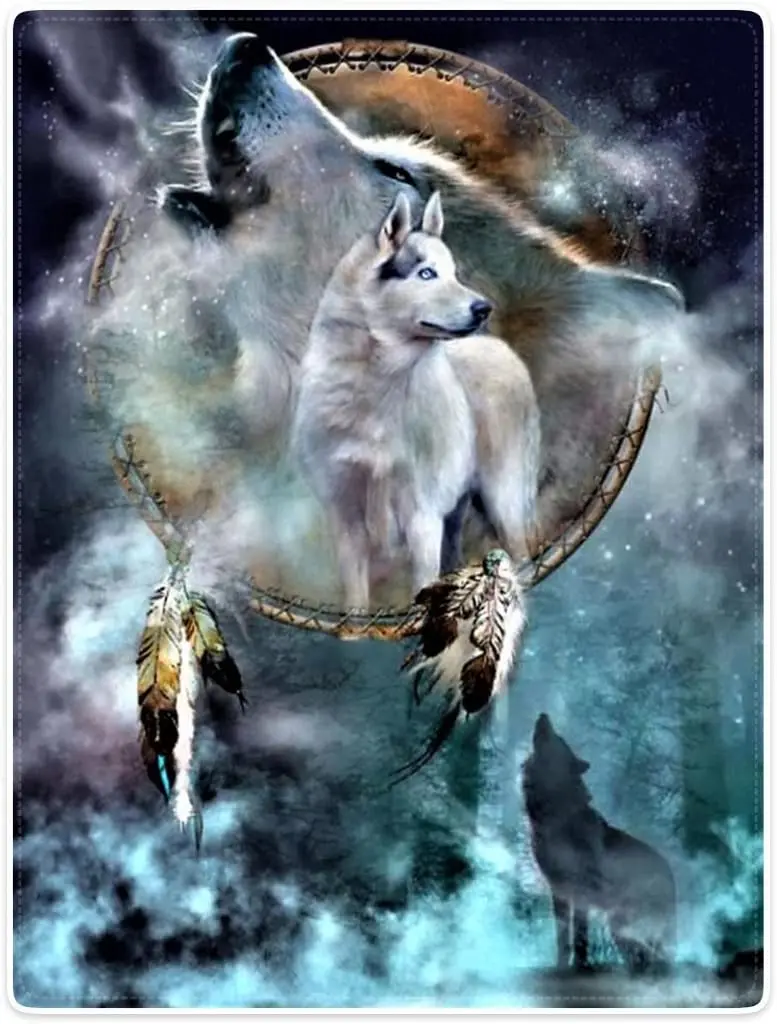 

Blanket Comfort Cozy Soft Warm Throw One Sides Bidding Dreamcatcher Cool Wolf Howling Moon Animal