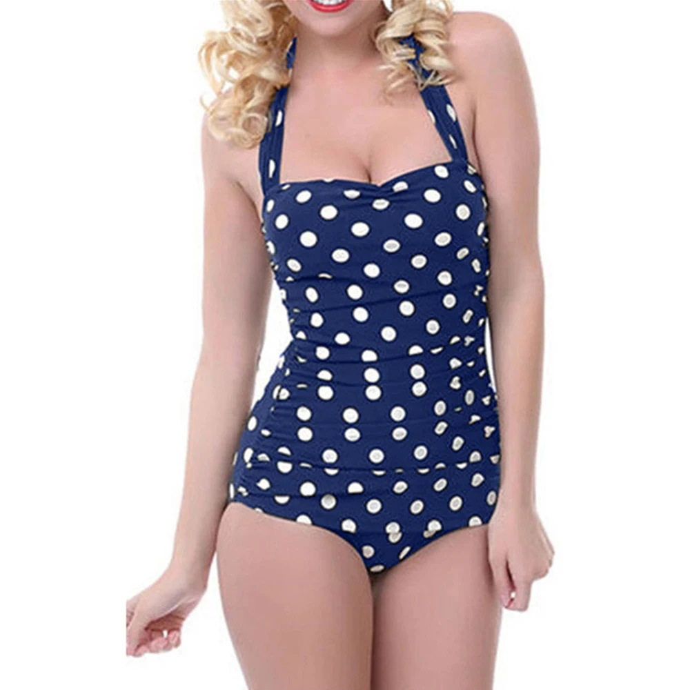 Женский Ретро слитный купальник в горошек размера плюс 4xl женский пляжный