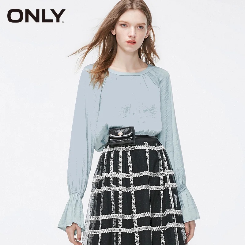 ONLY весенний свободный вырез со шнуровкой шифоновая рубашка с длинным рукавом |