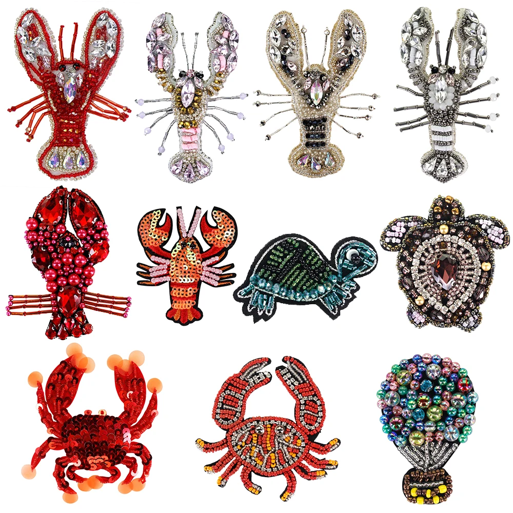 Украшенные бисером Стразы нашивки с крабом лобстером вышивка блестками ткань