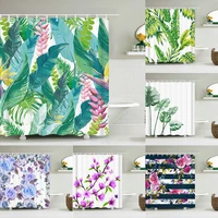 colorful flower green plants palm bathroom curtain waterproof polyester shower curtain bath curtain for bathroom with hooks