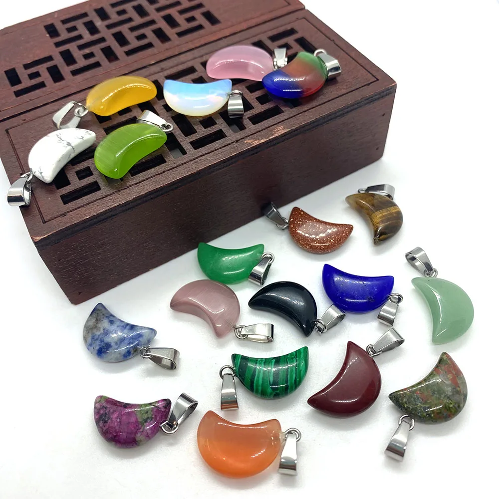 

5pcs/bag Natural Moon-shaped Gems Beads Pendants Lapis Lazuli Tiger Eye Jewelry Making Accessories Necklace Handmade Materials
