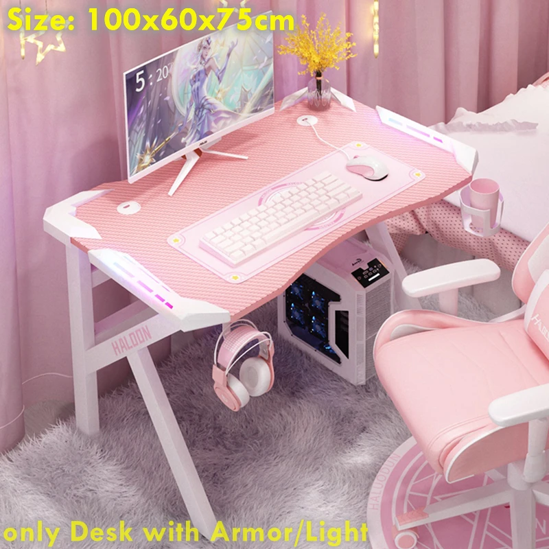 

100x60x75cm Pink K Game Table with Armor Light Computer Desk Home Desktop Table Office Desk Gaming Table Useful Desk Girls Gift