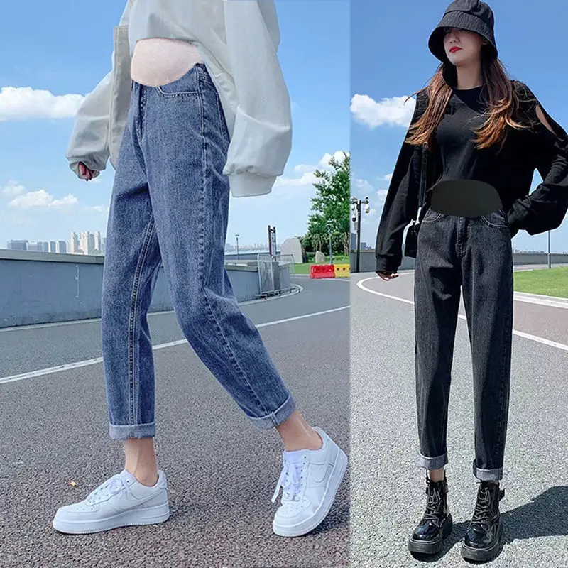 

Autumn Korean Fashion Denim Maternity Straight Jeans Adjustable Belly Pants Clothes for Pregnant Women Pregnancy Trousers