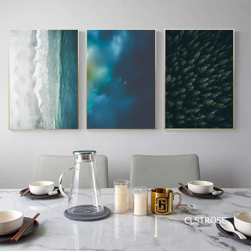 Скандинавский современный стиль красивые синие морские глубокие плакаты с