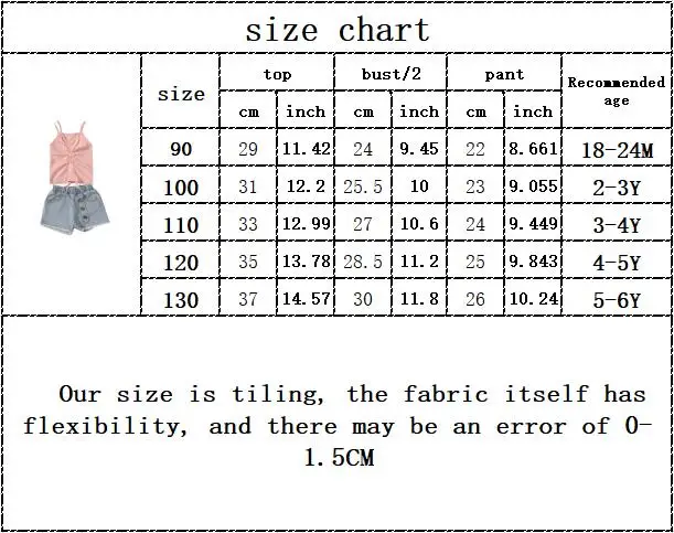 

Kids Baby Girls Solid Tops Pit Bar Draw Tops Vest Denim Button Shorts Pants Toddler Children Clothes Sets 2pcs 18M-6Y