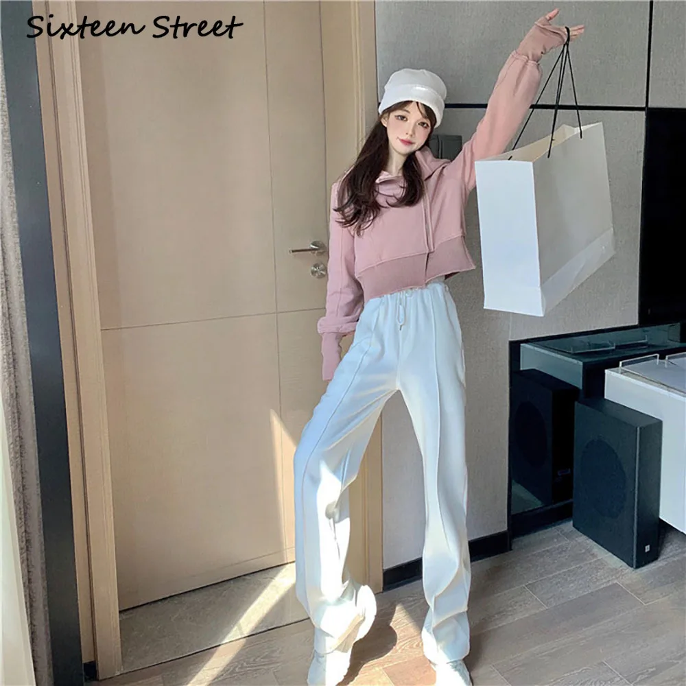 

Новинка Осень-зима 2020, свободные прямые повседневные брюки, женские спортивные широкие брюки с высокой талией, драпированные белые брюки дл...