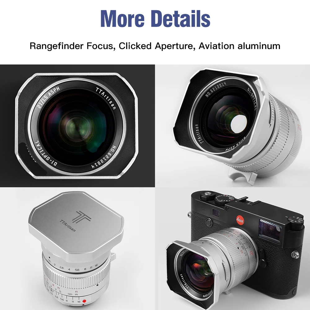 Объектив TTArtisan 21 мм F1.5 Full Fame для камер Leica M-Mount как M-M240 M3 M6 M7 M8 M9 M9p M10 (серебристый) |