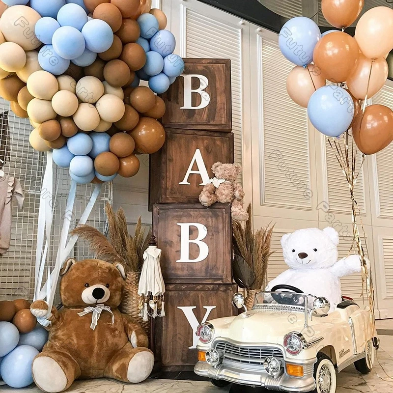 

98pcs Coffee Brown Latex Balloons Arch Kit Garland Blue Orange Apricot Baby Shower Kids Birthday Party Decoration Backdrop Decor