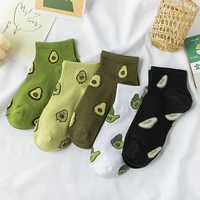 women one size green fruit casual ankle socks avocado embroidery cotton streetwear girls short harajuku socks kawaii pop socks