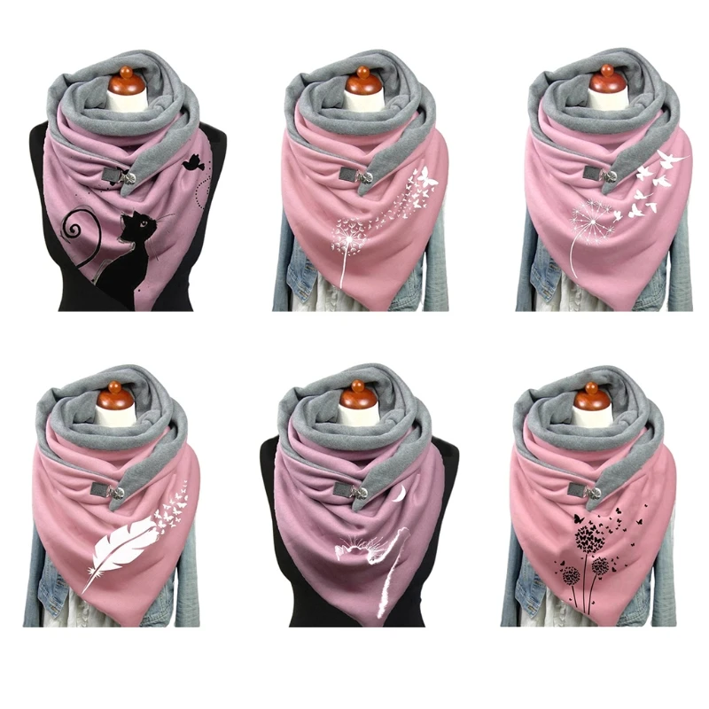 

Winter Scarf For Women Printing Button Soft Wrap Casual Warm Shawls Neck Bandana