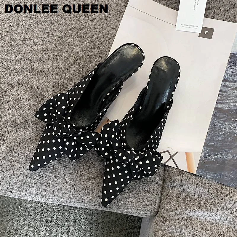 Женская обувь с острым носком Тапочки низкий каблук брендовые шлепанцы без