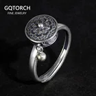 100% Серебро 925 пробы тибетское Молитвенное Колесо кольцо буддистское кольцо для женщин леди Вращающийся Ом кольцо с мантрой сдвиг удачи