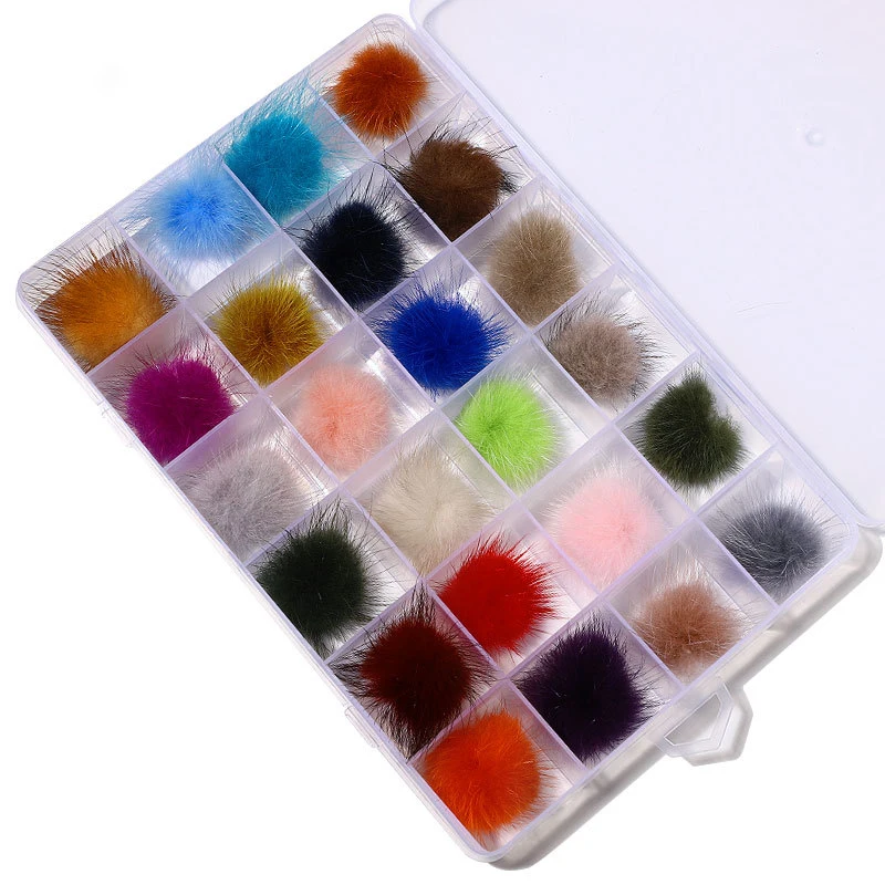 

12/24pcs Detachable Summer Nail Pom Poms Kit Cute Fluffy Plush Ball With Magnetic Base For Nail Tips Decorate In Clear Box