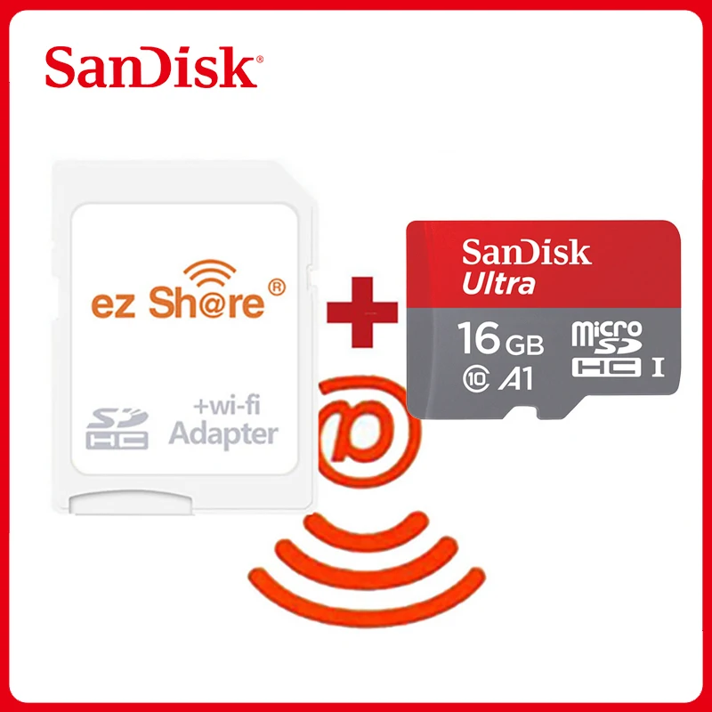 Ezshare беспроводной wifi адаптер + Sandisk Ultra 16 ГБ 32 класс 10 microsd Беспроводная TF карта Micro SD