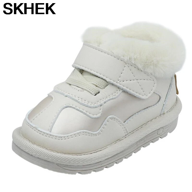 

SKHEK NKids Cotton-Padded Shoes For 0-2-3 Years Old Baby Winter Children Snow Boots Thick Small Girls Round Toe White Shoes