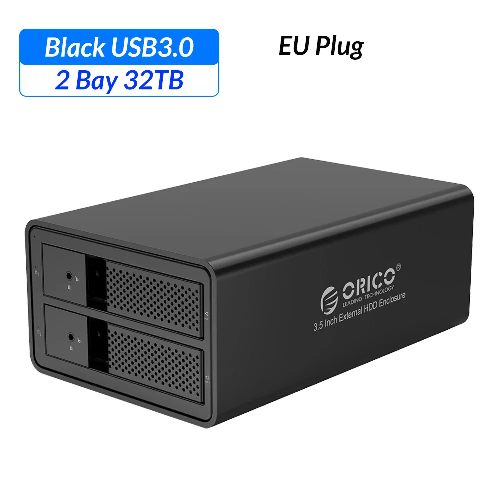 ORICO HDD чехол алюминиевый 2 отсека 3,5 ''USB3.0 HDD док-станция Поддержка 32 ТБ UASP с 36 Вт внутренний адаптер питания SATA для USB 3,0 - Цвет: EU Plug
