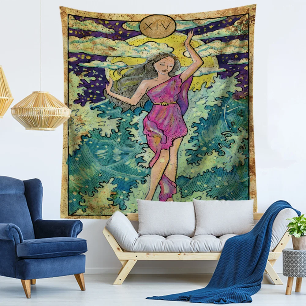 Цветной астрологический гобелен с карточками Таро настенный подвесной Бохо