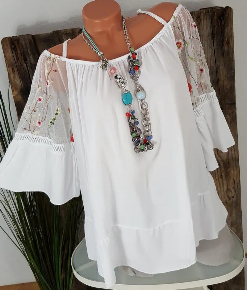 

women t-shirts 2020 fashion top womens embroidery floral flare sleeve shirts classic elegant tshirt harajuku tops graphic tees