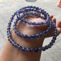 genuine natural blue dichroite cordierite iolite 3 laps bracelet 6mm women iolite crystal bead aaaaa