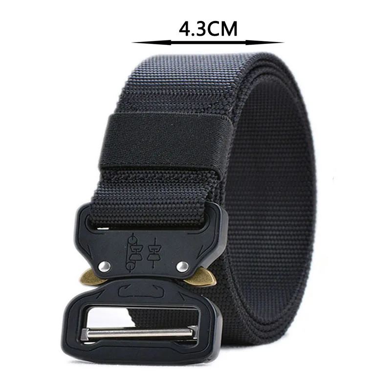 Black 4.3cm Военный тактический ремень армейский нейлоновый ремень с металлической пряжкой Для Мужчин Cinturon сверхмощный ремень для широкой талии охотничьи тренировочные аксессуары Cinto - Color: Black 4.3cm