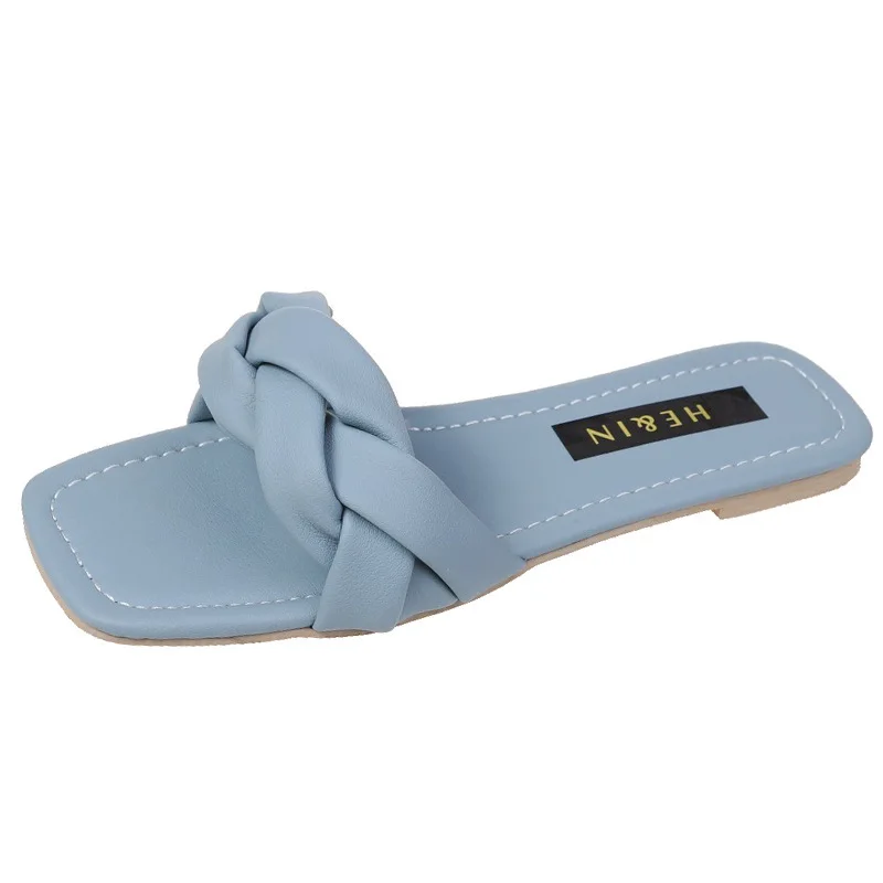 

Summer new style square-head woven outer slippers, flat open-toed sandals, foreign trade size 43