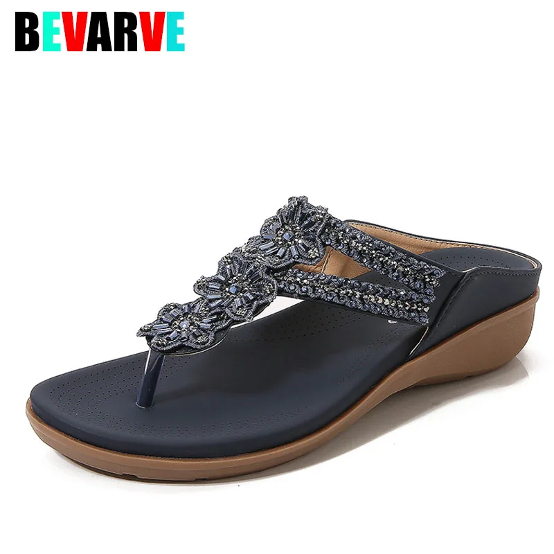

Женские шлепанцы bevarve, летняя модная пляжная обувь, женские сандалии, повседневные шлепанцы, обувь на плоской подошве в богемном стиле, Разм...