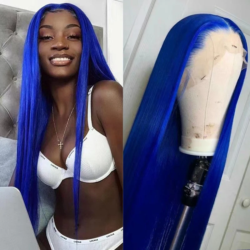 

AIMEYA Fashion Blue Lace Front Wig for Women Girls Middle Part Long Straight Blue Wig Heat Resistant Syntheic Cosplay Party Wig