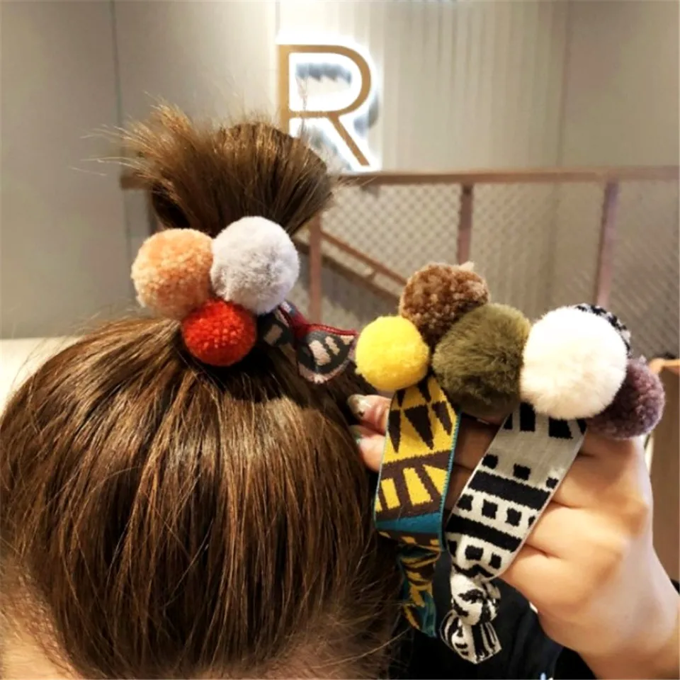 Модные повязки для волос с помпоном женщин и девочек эластичная резинка