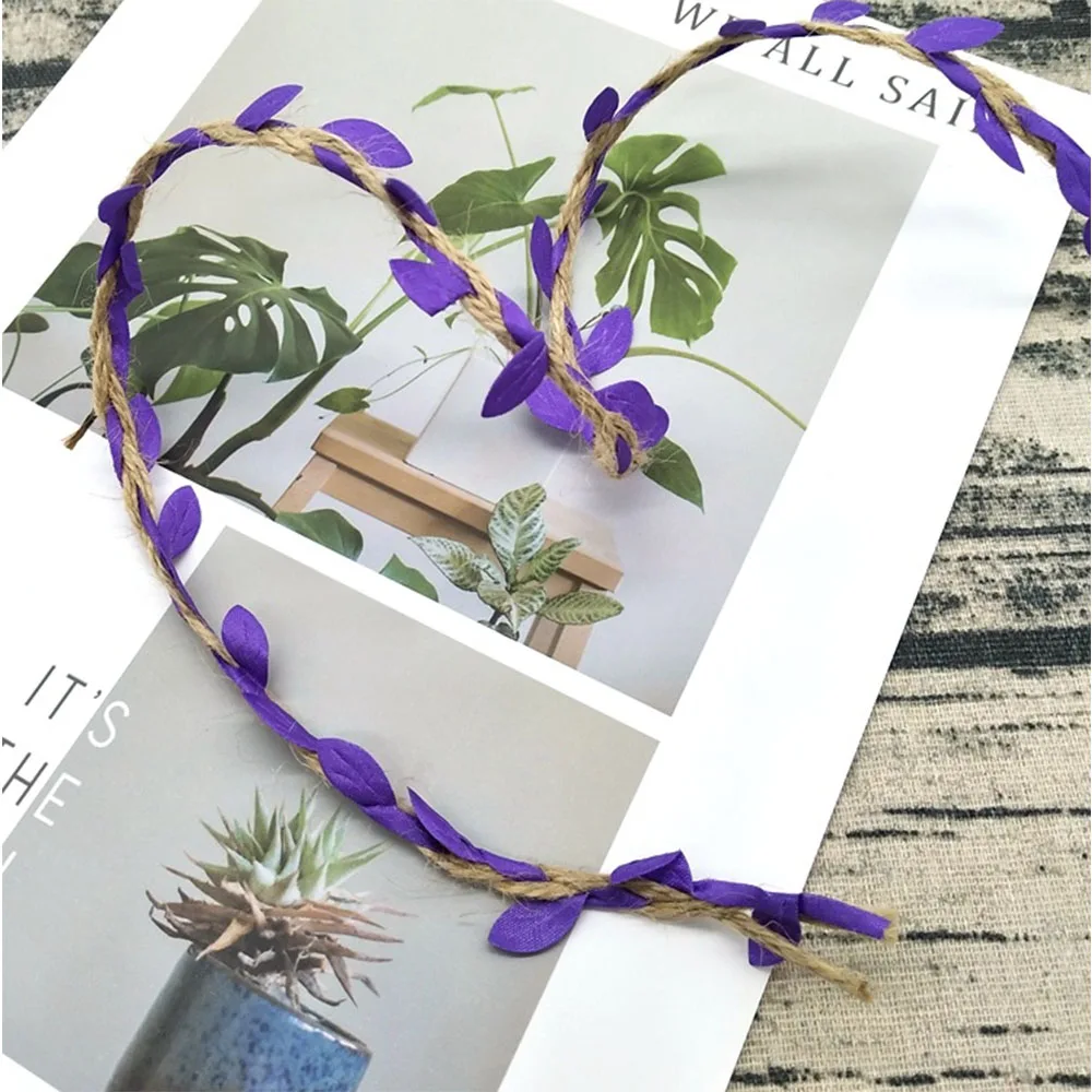 Purple 2 м 5 м имитация зеленых листьев плетение пеньковая веревка DIY Свадьба День рождения свадебное украшение из ротанга подарочная упаковка букета 5 мм - Цвет: Purple
