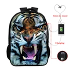Рюкзак для мальчиков-подростков, школьный рюкзак с изображением белого тигра и животных, с зарядным устройством, рюкзак с принтом