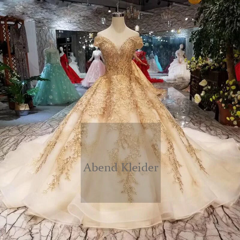 Длинное роскошное арабское Золотое бальное платье свадебные платья 2020