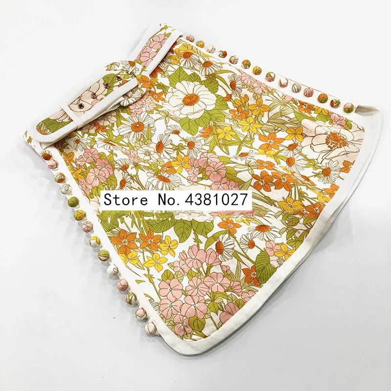 Женская новая льняная мини юбка трапециевидной формы с зеленым принтом на