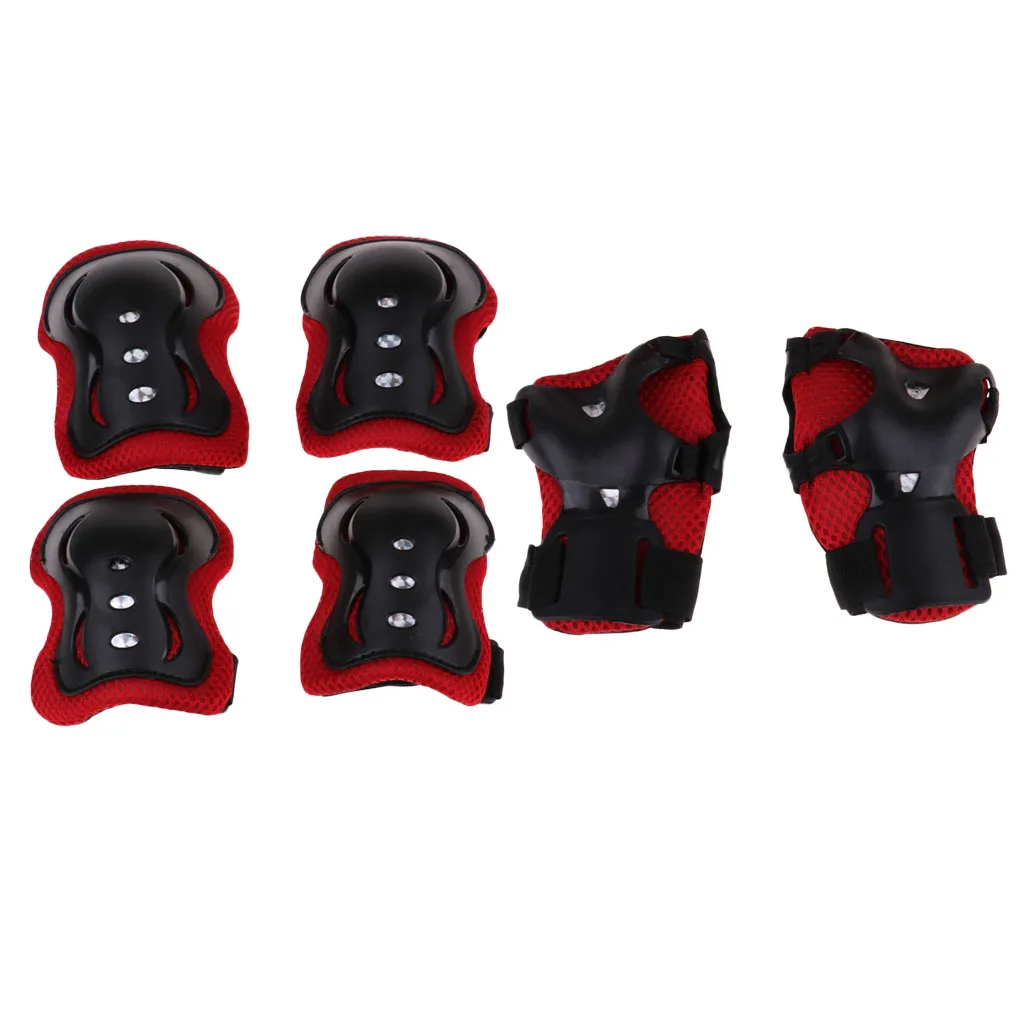 Black Red 6 шт. Детский скейтборд езда на велосипеде для катания на роликовых коньках на колено локоть запястье защитные накладки размер можно регулировать для поездка на свежем воздухе Велосипед Велоспорт велосипеды bmx - Цвет: Black Red