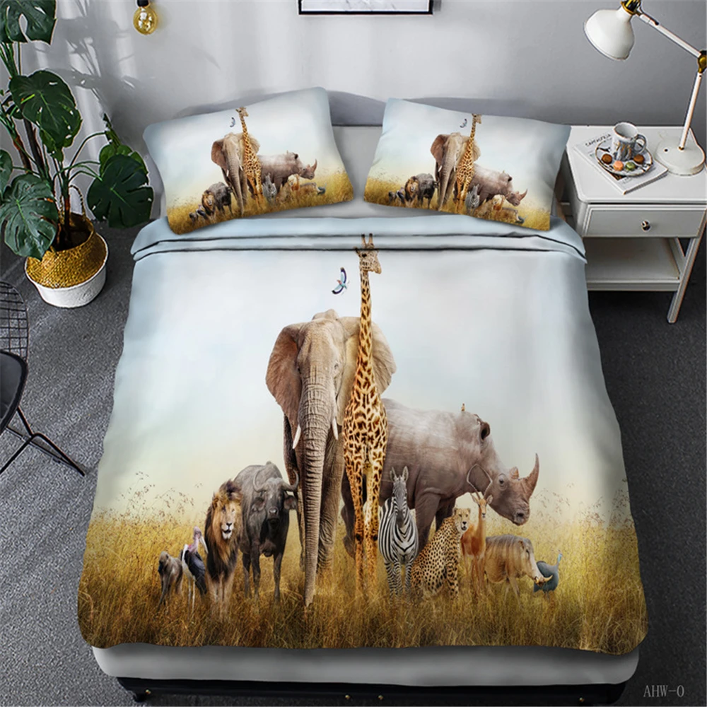

Tropical Animal Bedding Cover Set Single Bed Microfiber Bedclothes Quilt Cover& Pillowcase 3D Elephant Lion Kids Duvet Cover Set