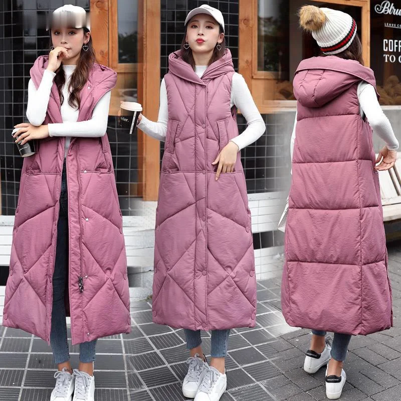 

Casual Thick Down Cotton Coat Women Warm Winter Waistcoat X-Long Hooded Vests Parkas Fashion Jacket New Fashion Clothing