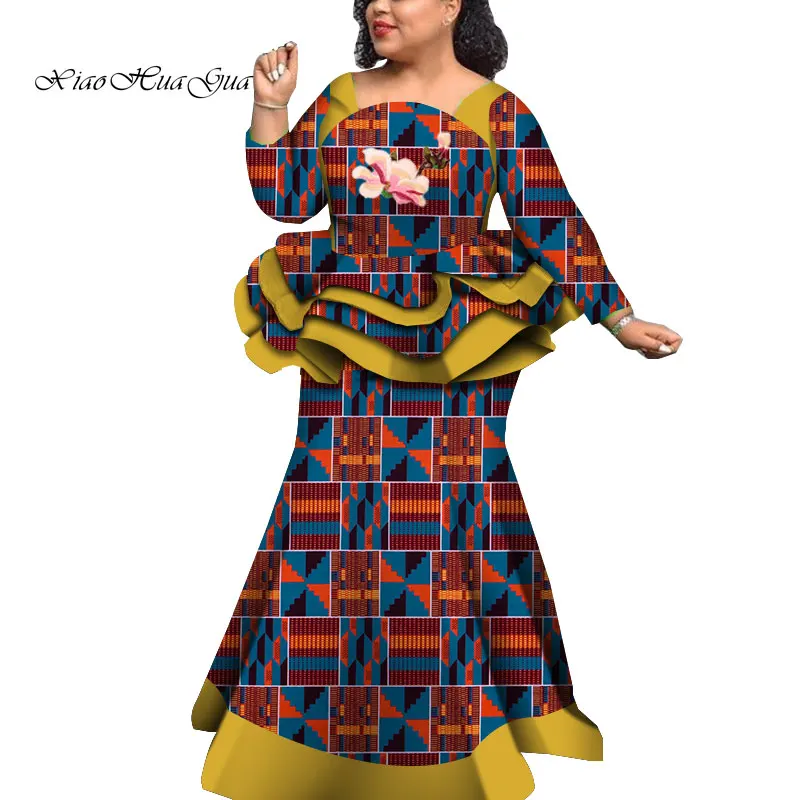 Африка Стиль Базен платья для женщин в африканском стиле комплект из двух