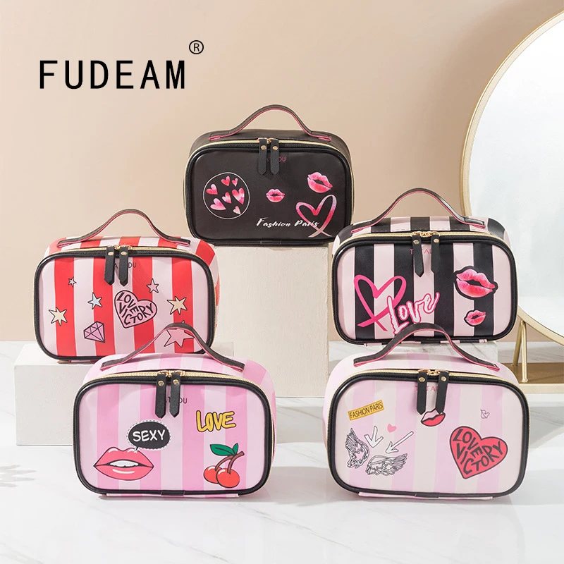 

FUDEAM PU Multifunction Portable Women Waterproof Cosmetic Bag Toiletry Storage Organize Handbag Makeup Case Travel Washing Bag