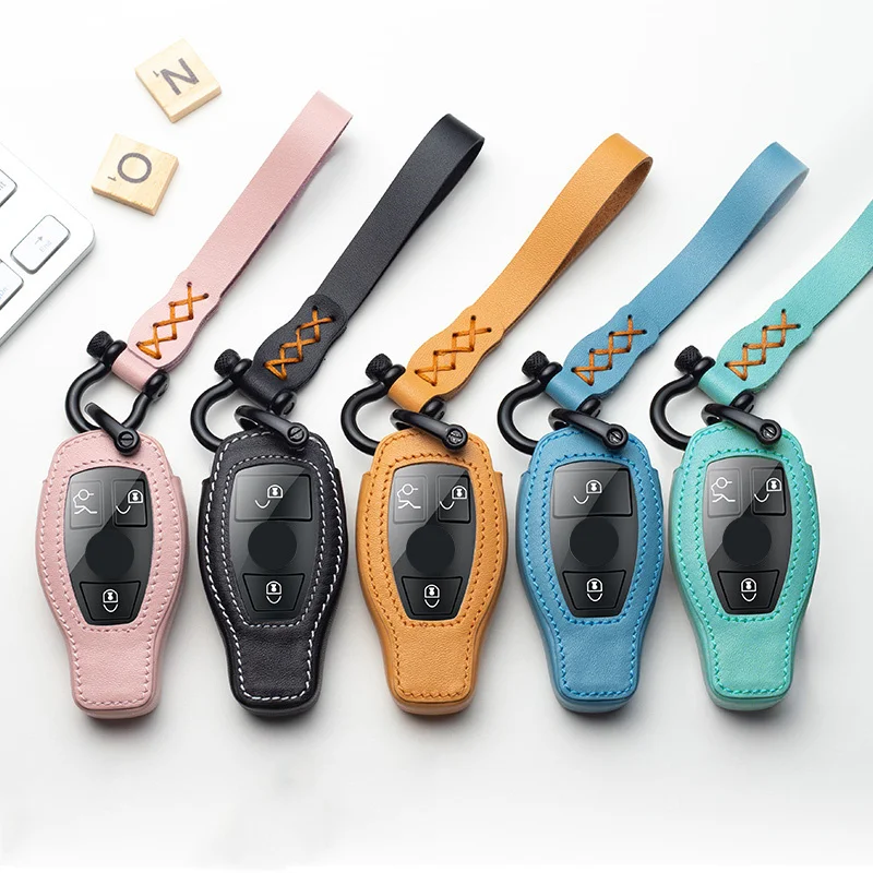 

Leather Car Key Case for Benz W203 W210 W211 W124 W202 W204 W212 W176 AMG Keychain Holder Key Protection Accessories