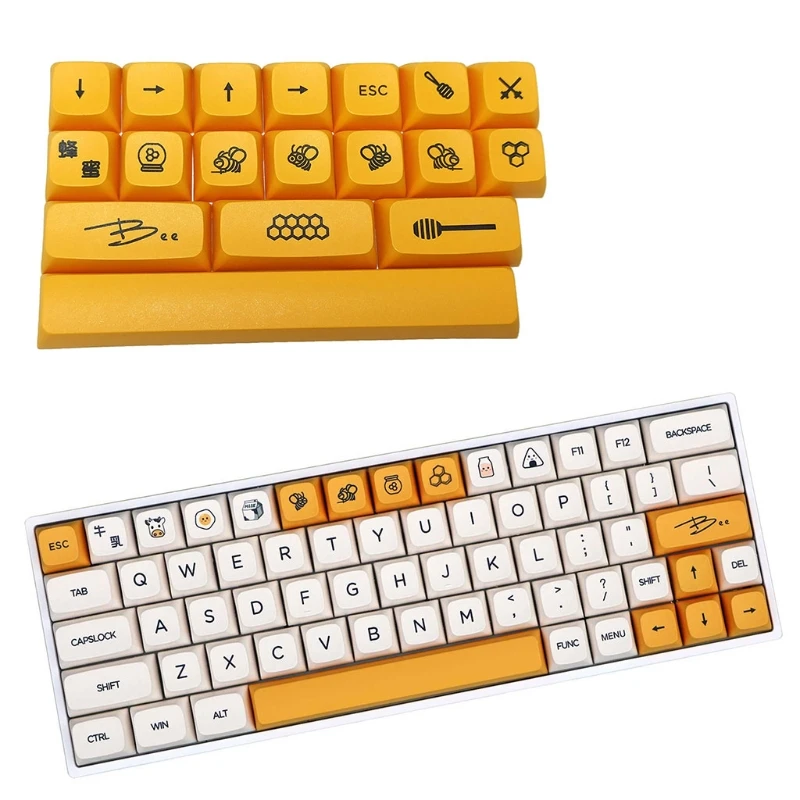 Honey Milk Mechanical Keyboard Keycaps 17PCS XDA Profile Dye Sub Bee Key Cover for Cherry MX GK61 64 84 96