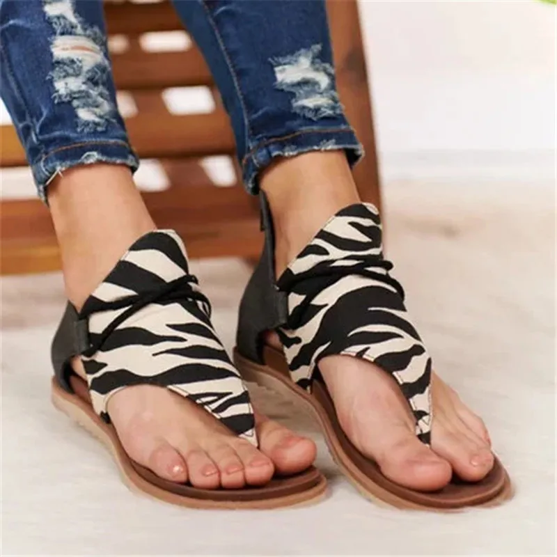 

2020 Summer Women Strap Sandals Women's Flats Open Toe Leopard Casual Shoes Rome Plus Size 36-43 Thong Sandals Sexy Ladies Shoes