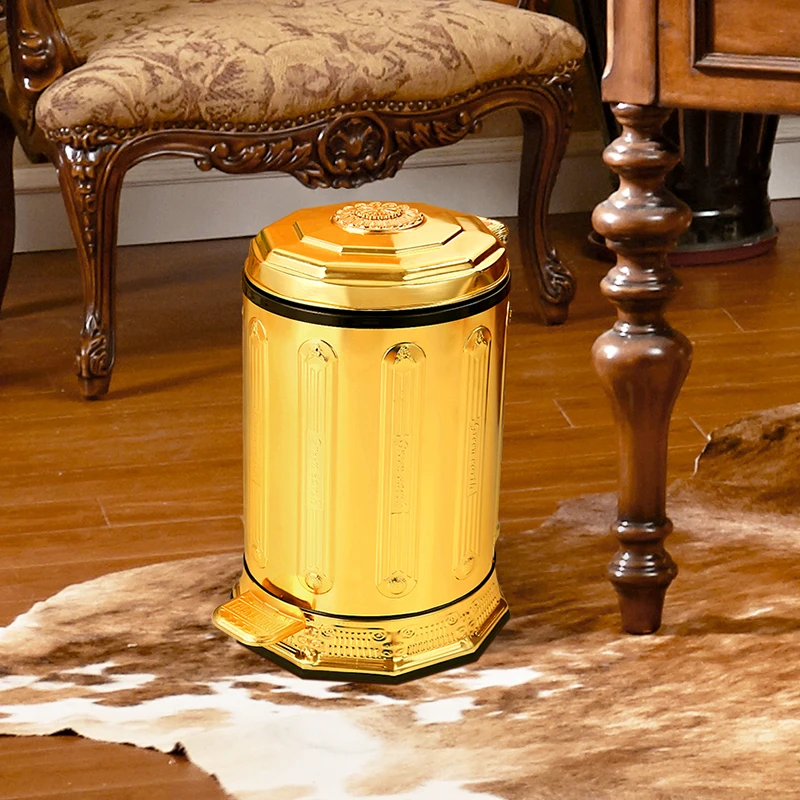 Золотистый роскошный Европейский Золотой мусорный бак для дома роскошная