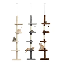 cat tree 5 tier floor to ceiling cat tower height adjustable tall kitty climbing activity center with scratching post cozy bed