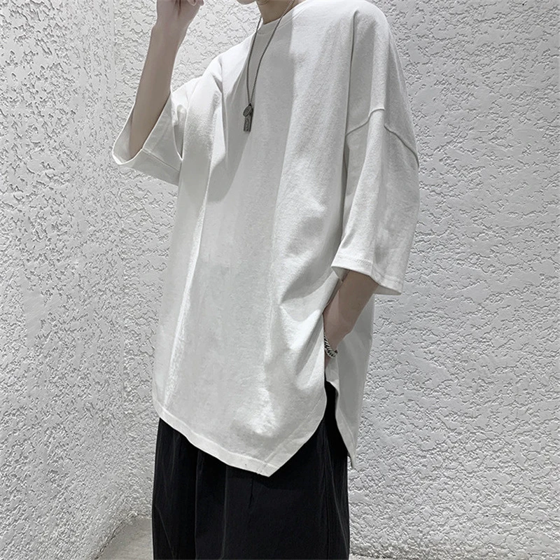 Футболка мужская оверсайз с коротким рукавом модная Асимметричная рубашка