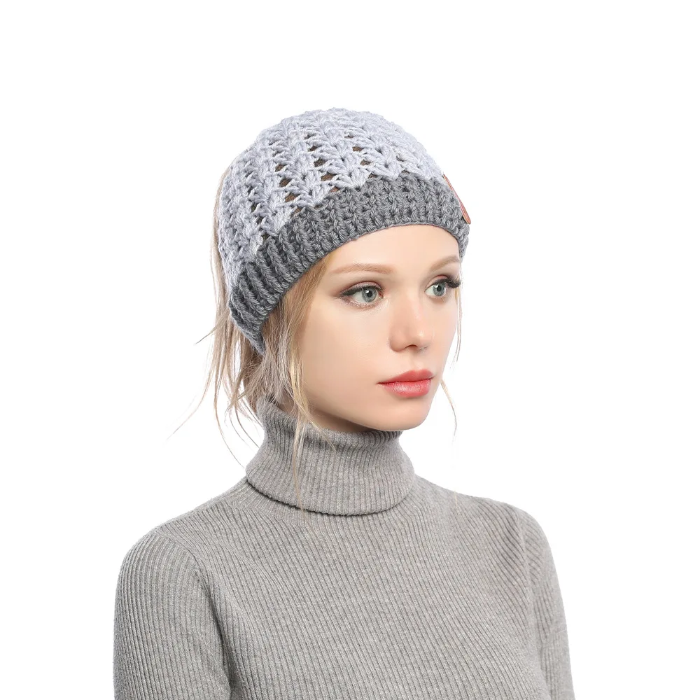 Europe, America, autumn and winter, new, matching, hole, cap, cap, empty top, knitted wool cap, ponytail cap, warm hat