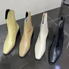 Женские ботильоны с квадратным носком, черные или белые ботильоны на молнии сзади, зимние ботинки челси с резиновой подошвой, 2022