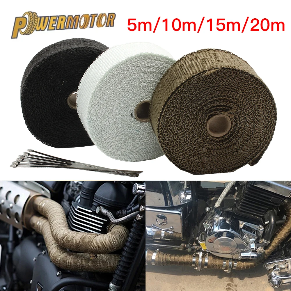 Exhaust Thermal Band Car Motorcycle Muffler Heat Wrap Universal  with Stainless Ties Enduro Dirt Bike Motocross Protection Tape